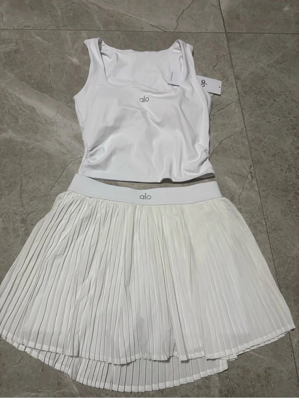 ALO Yoga White Pleated Circle Skirt